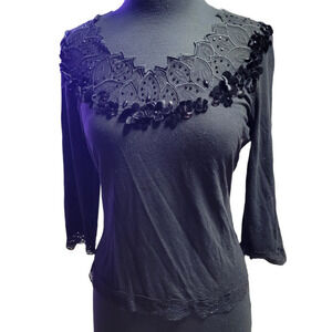 Eden Rose Women Fancy Lace Blouse/Top black Size t 4 / Medium